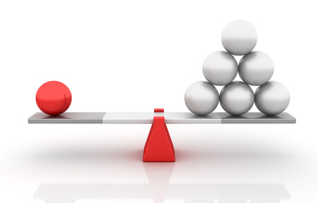 Balancing spheres on a Seesaw - Balance Concept - High Quality 3D Renderingの写真素材