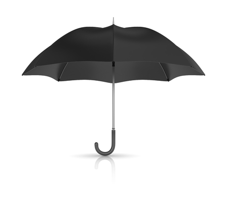 Open Black Umbrella Isolated on White Background - High Quality 3D Renderingの写真素材