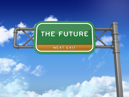 Highway Sign with FUTURE Word on Blue sky - High Quality 3D Renderingの写真素材