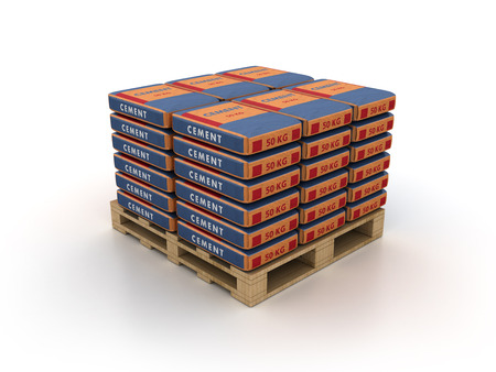 Cement Bags Pallet on over White Background - High Quality 3D Renderingの写真素材