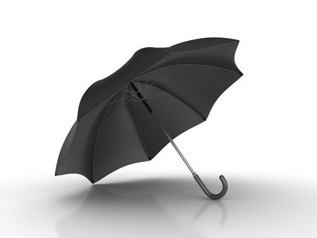 Open Black Umbrella Isolated on White Background - High Quality 3D Renderingの写真素材