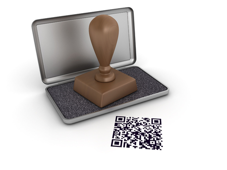 QR Code Rubber Stamp on White Background - High Quality 3D Renderingの写真素材