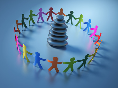 Circle of People with Stones - Community Concept - High Quality 3D Renderingの写真素材