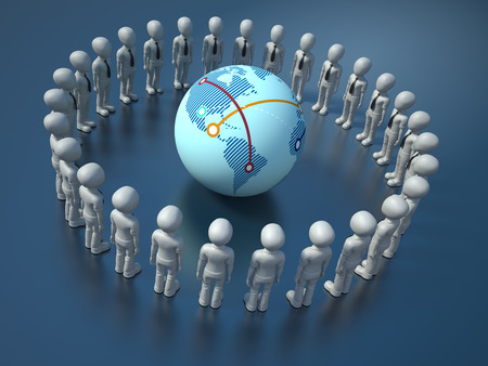 Characters and Globe Business World - Teamwork Concept - High Quality 3D Renderingの写真素材