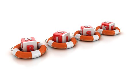 Life Belt with Buzzword Risk on White Background - High Quality 3D Renderingの写真素材