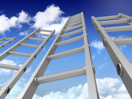 Stairs on Blue Sky and Clouds Background - High Quality 3D Renderingの写真素材