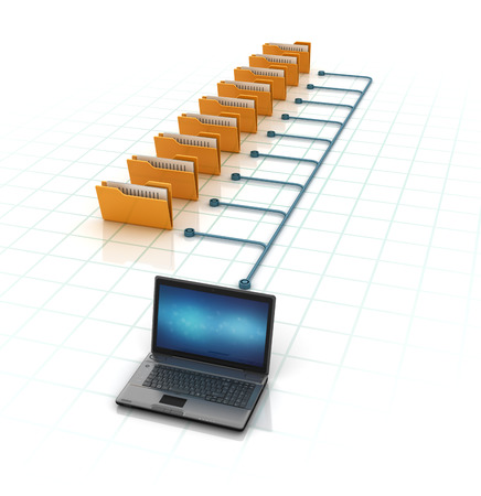 Computer Data Sharing Folders With Documents from Laptop - High Quality 3D Renderingの写真素材