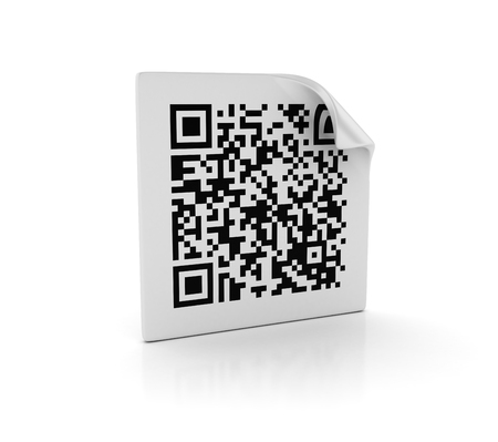 QR Code Label on White Background - High Quality 3D Renderingの写真素材