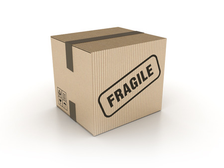 Fragile Cardboard Box on White Background - High Quality 3D Renderingの写真素材