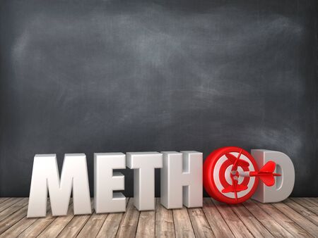 METHOD 3D Word with Target on Chalkboard Background - High Quality 3D Renderingの写真素材