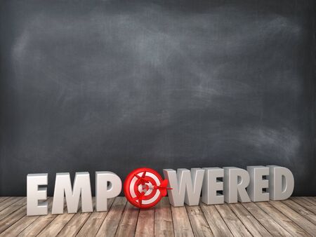 EMPOWERED 3D Word with Target on Chalkboard Background - High Quality 3D Renderingの写真素材