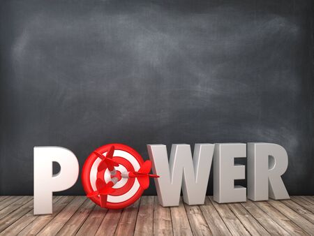 Power 3D Word with Target on Chalkboard Background - High Quality 3D Renderingの写真素材
