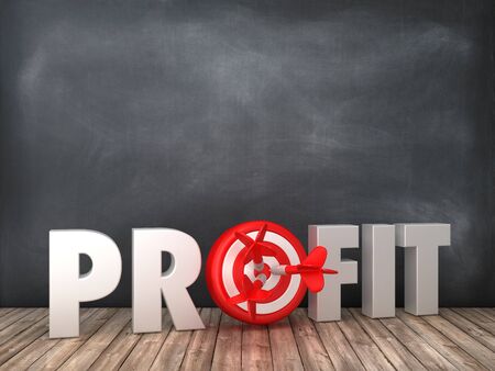 PROFIT 3D Word with Target on Chalkboard Background - High Quality 3D Renderingの写真素材