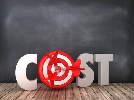 COST 3D Word with Target on Chalkboard Background - High Quality 3D Renderingの写真素材