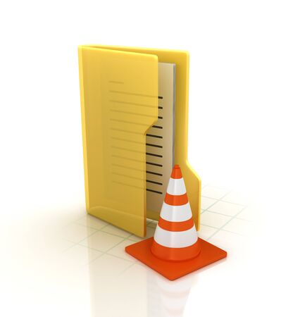 Computer Folder with Traffic Cone - High Quality 3D Renderingの写真素材
