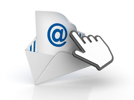 3D Envelope with AT Simbol and Hand Cursor - High Quality 3D Renderingの写真素材