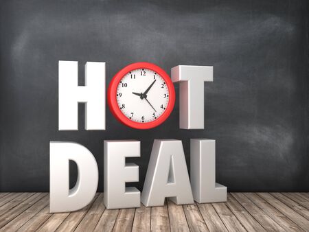 HOT DEAL 3D Word with Clock on Chalkboard Background - High Quality 3D Renderingの写真素材