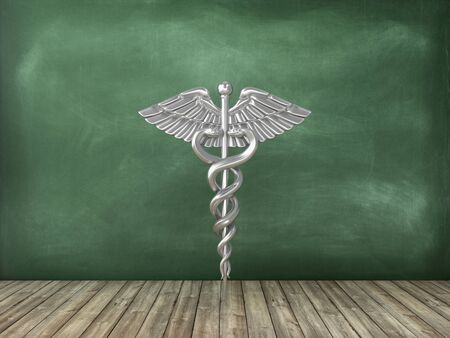 Caduceus Symbol on Chalkboard Background - High Quality 3D Renderingの写真素材