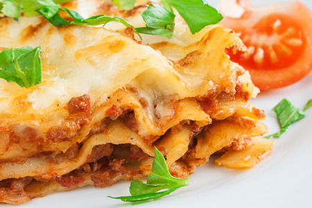 Delicious lasagna Bolognese, close up.の写真素材