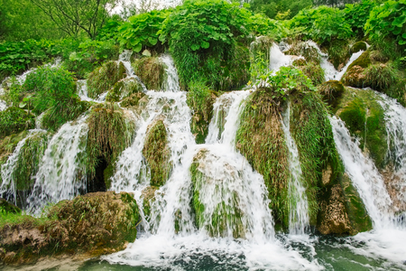 Beautiful waterfall in Plitvice lakes, Croatia.の写真素材
