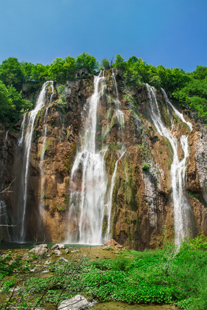 The Great waterfall in National park Plitvice lakes, Croatia.の写真素材
