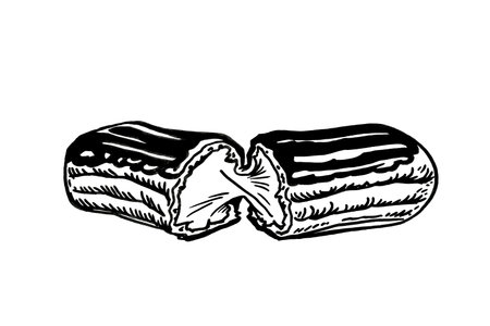 Vector hand-drawn eclair on white isolated, bakery and gastronomy element of designのイラスト素材