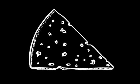 Graphical slices of cheese with holes on black background, graphical illustration, dairy productのイラスト素材