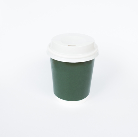 Disposable green coffee cup isolated on white backgroundの写真素材