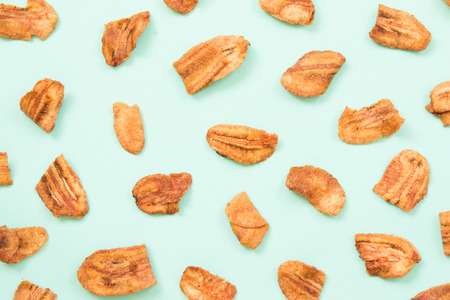 Top view of Crisp Fried banana pattern on soft backgroundの写真素材