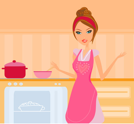 Beautiful lady cookingのイラスト素材