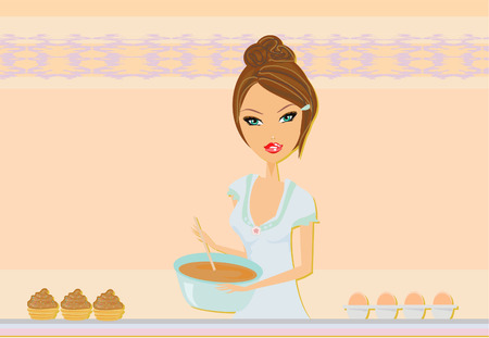 Beautiful lady cookingのイラスト素材