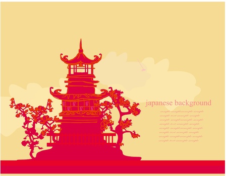 old paper with Asian Landscapeのイラスト素材