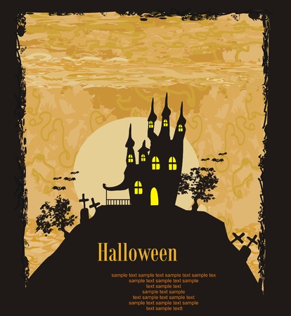 grungy Halloween background with haunted house      のイラスト素材