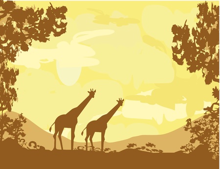 grunge background with African fauna and flora         のイラスト素材