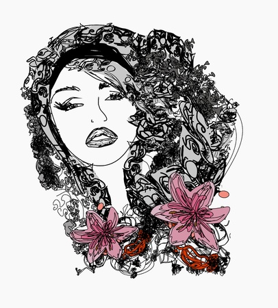 Abstract Beautiful Woman doodle Portrait のイラスト素材