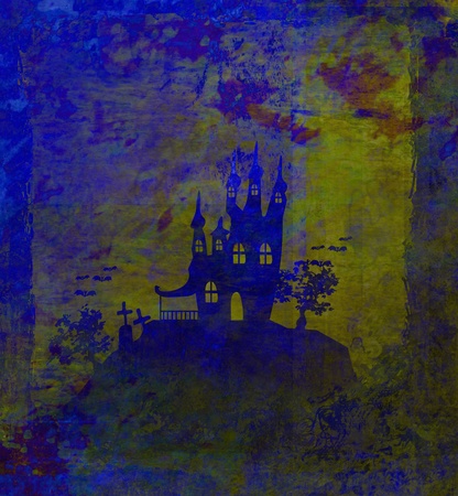 grungy Halloween background with haunted house の写真素材