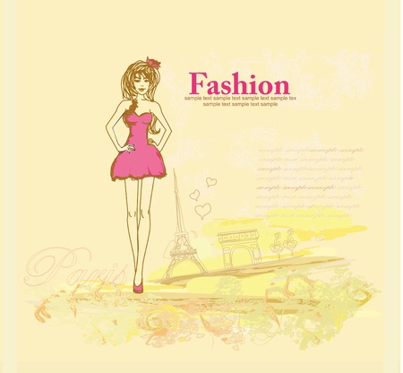 beautiful women Shopping in Paris card    のイラスト素材
