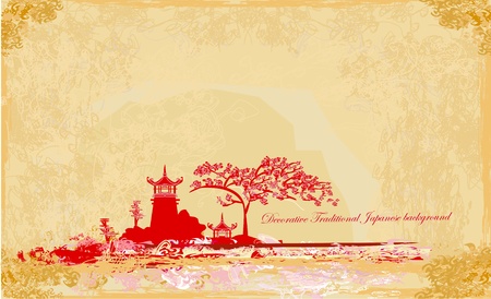 old paper with Asian Landscape        のイラスト素材