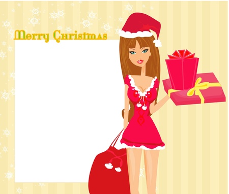 beautiful pin-up girl in Christmas inspired costumeのイラスト素材