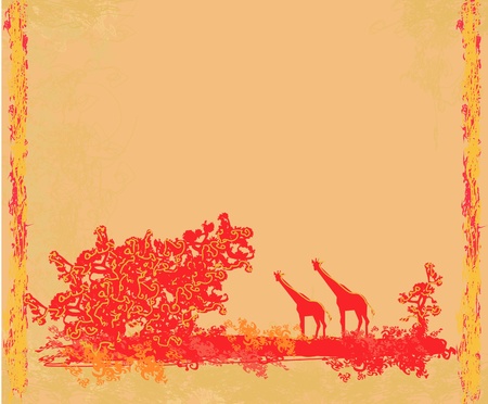 grunge background with African fauna and flora のイラスト素材