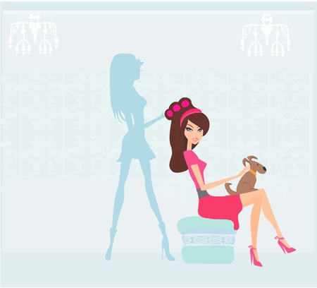 Vector illustration of the beautiful woman in hairdressing salon のイラスト素材