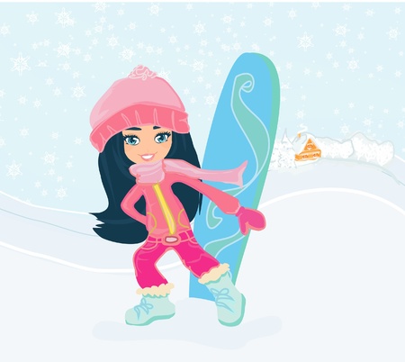 Girl with the snowboardのイラスト素材