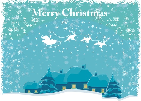 Happy New year card with Santa and winter landscape        のイラスト素材
