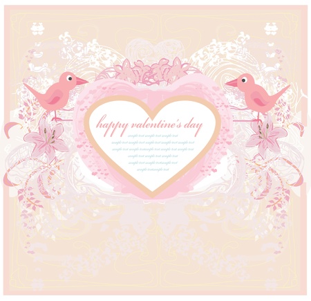 valentines day greeting card with 2 sweet love birds のイラスト素材