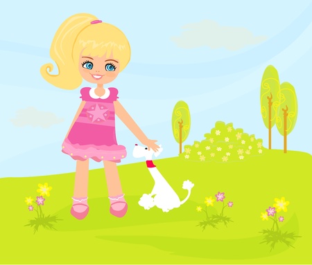 sweet girl and her puppyのイラスト素材