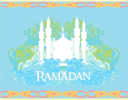 Ramadan background - mosque silhouette vector card のイラスト素材