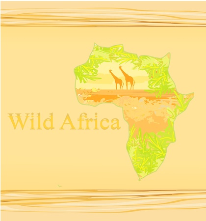 grunge background with African fauna and flora のイラスト素材