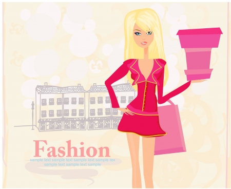 fashion winter girl with shopping bags のイラスト素材