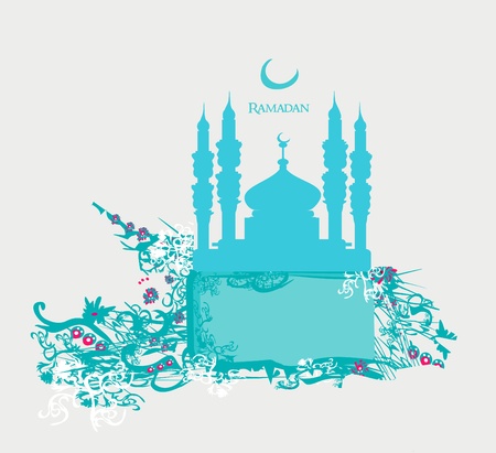 Ramadan background - mosque silhouette vector card のイラスト素材