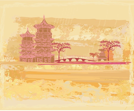 old paper with Asian Landscapeのイラスト素材